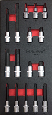 T33244 Набор головок 1/2" с 12-гр.вставкой Spline (М5-М16), 16 предметов в мягком ложементе T33244 Набор головок 1/2" с 12-гр.вставкой Spline (М5-М16), 16 предметов в мягком ложементе