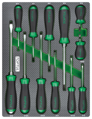 Набор отверток крест и шлиц, 12 пр., в мягком ложементе TOPTUL GEB1203 Набор отверток крест и шлиц, 12 пр., в мягком ложементе TOPTUL GEB1203