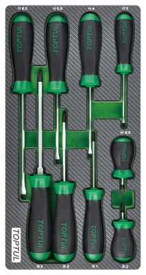 Набор отверток крест и шлиц, 9 пр., в мягком ложементе TOPTUL  GEA0909 Набор отверток крест и шлиц, 9 пр., в мягком ложементе TOPTUL  GEA0909